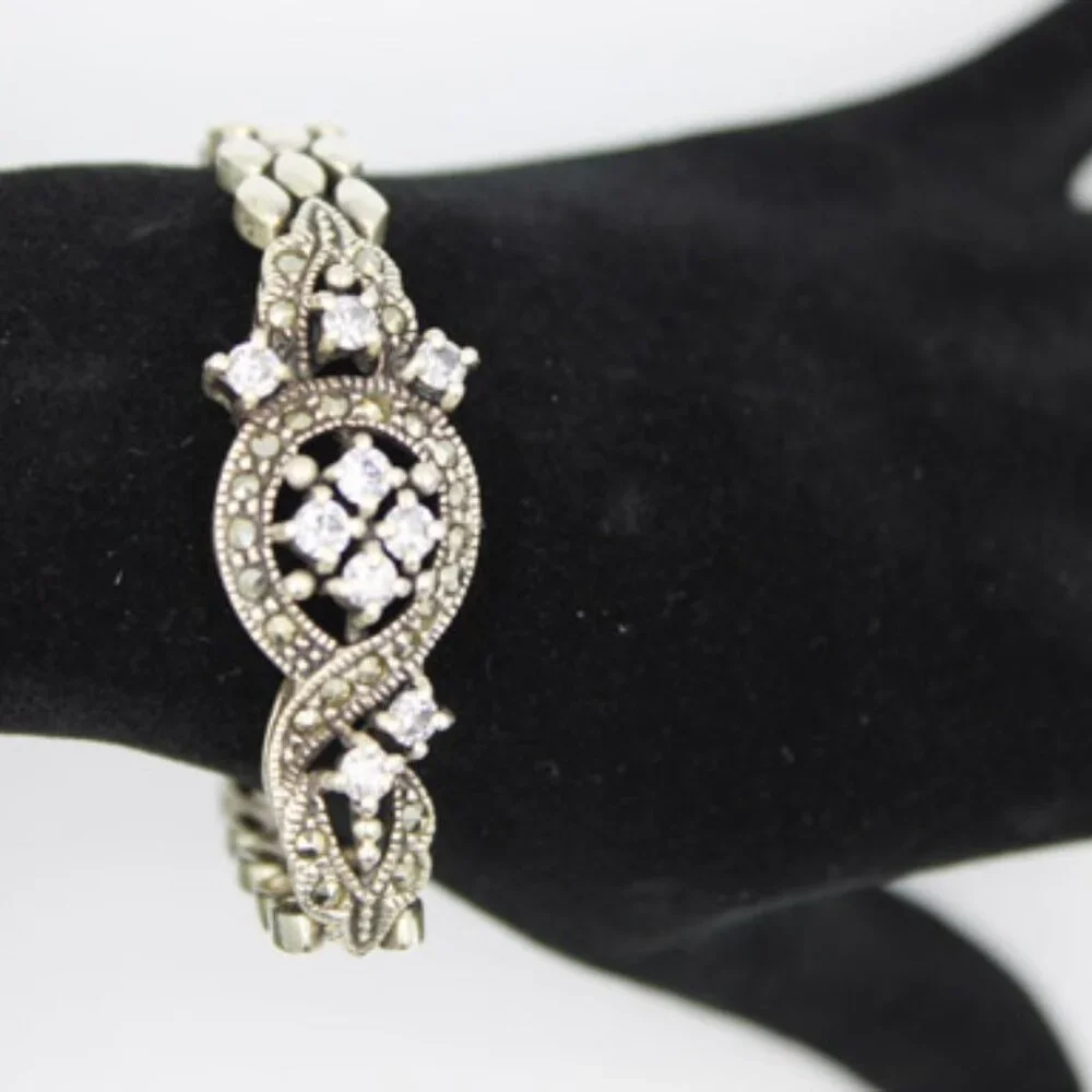 925 Marcasite Rhinestone Bracelet - Picture 4 of 8